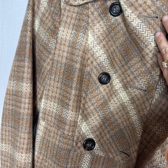 United Colors Of Benetton Double Breasted Pea Coat Sz S Plaid Wool Boho 70’s - Picture 6 of 15
